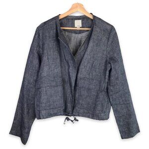 Halogen Navy 100% Linen Cropped Jacket Size Medium